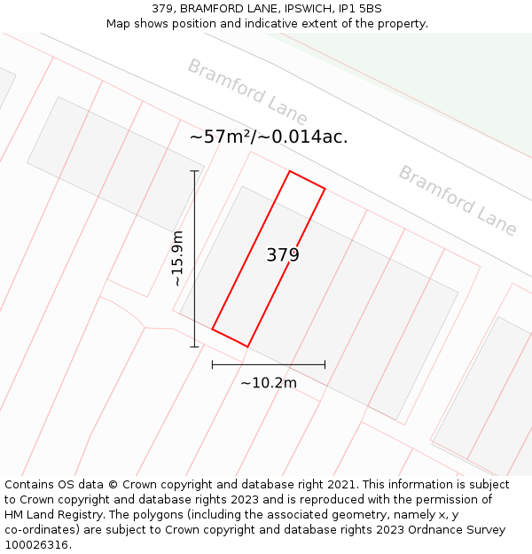 379, BRAMFORD LANE, IPSWICH, IP1 5BS: Plot and title map
