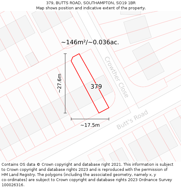 379, BUTTS ROAD, SOUTHAMPTON, SO19 1BR: Plot and title map