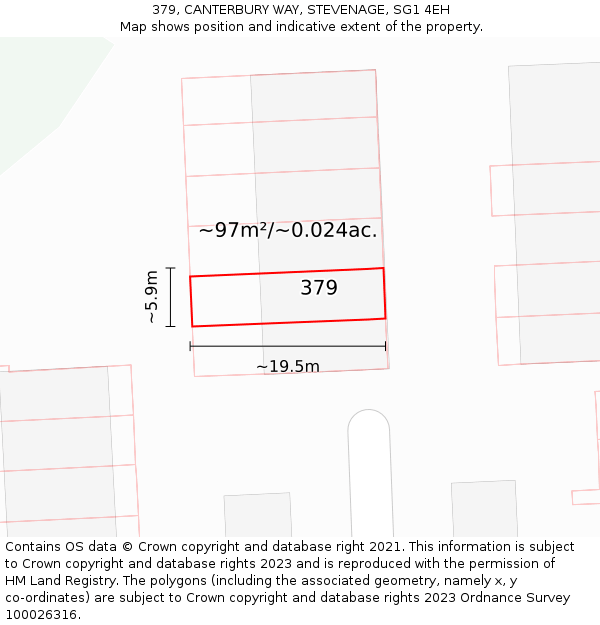 379, CANTERBURY WAY, STEVENAGE, SG1 4EH: Plot and title map