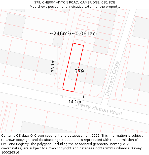 379, CHERRY HINTON ROAD, CAMBRIDGE, CB1 8DB: Plot and title map