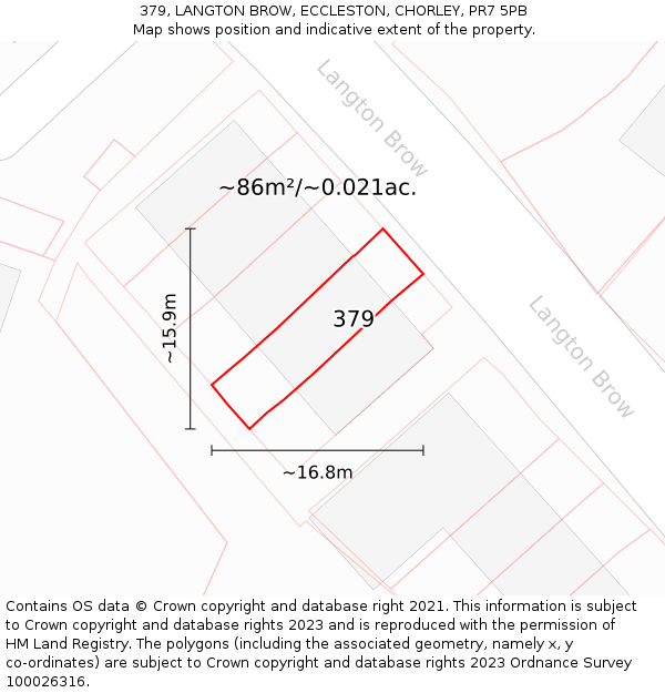 379, LANGTON BROW, ECCLESTON, CHORLEY, PR7 5PB: Plot and title map