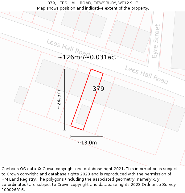 379, LEES HALL ROAD, DEWSBURY, WF12 9HB: Plot and title map