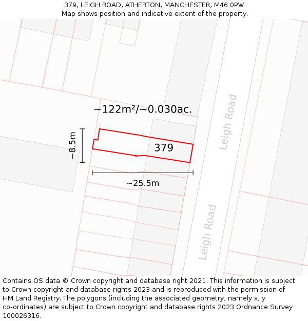 379, LEIGH ROAD, ATHERTON, MANCHESTER, M46 0PW: Plot and title map