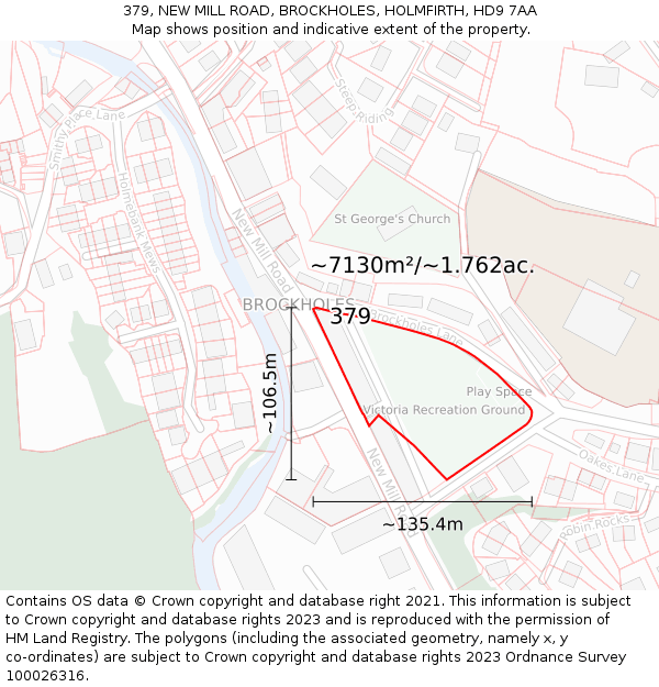 379, NEW MILL ROAD, BROCKHOLES, HOLMFIRTH, HD9 7AA: Plot and title map