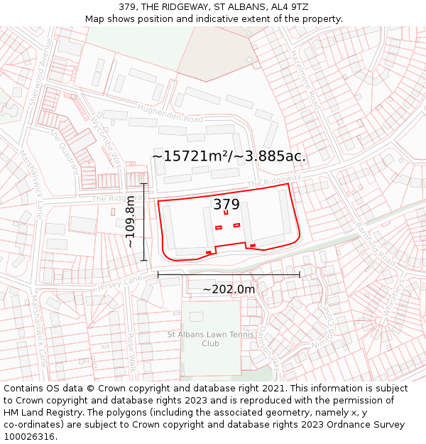 379, THE RIDGEWAY, ST ALBANS, AL4 9TZ: Plot and title map