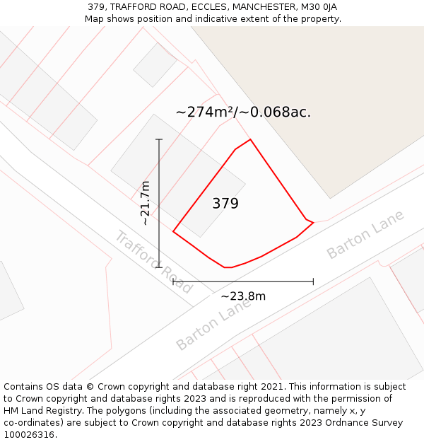 379, TRAFFORD ROAD, ECCLES, MANCHESTER, M30 0JA: Plot and title map