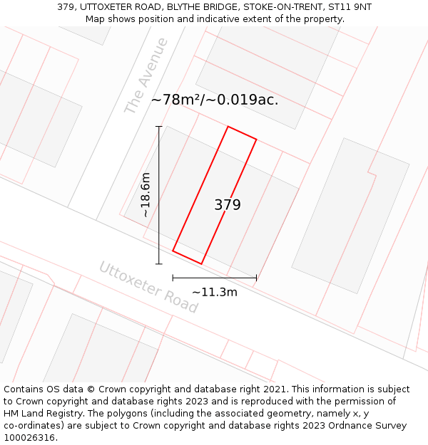 379, UTTOXETER ROAD, BLYTHE BRIDGE, STOKE-ON-TRENT, ST11 9NT: Plot and title map
