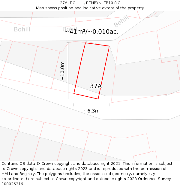 37A, BOHILL, PENRYN, TR10 8JG: Plot and title map