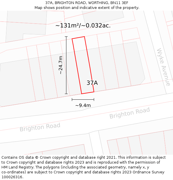 37A, BRIGHTON ROAD, WORTHING, BN11 3EF: Plot and title map