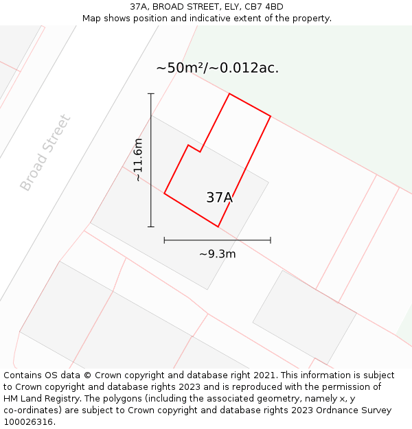 37A, BROAD STREET, ELY, CB7 4BD: Plot and title map