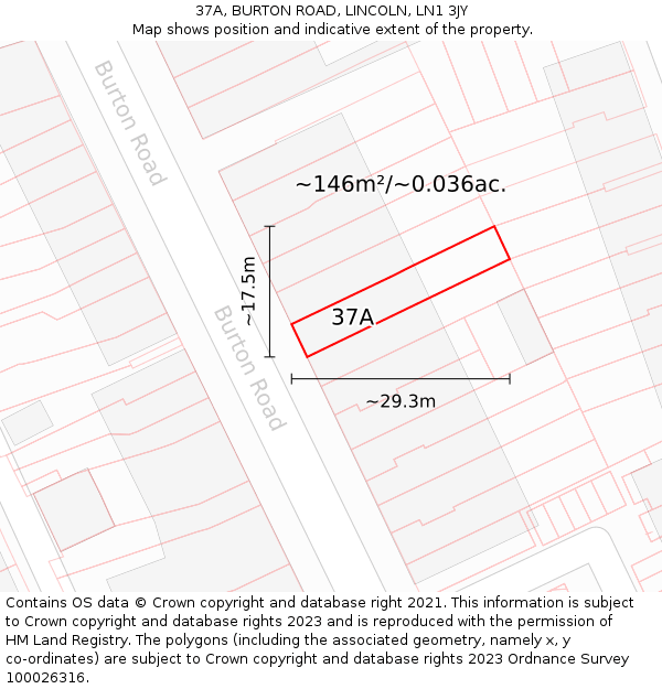 37A, BURTON ROAD, LINCOLN, LN1 3JY: Plot and title map