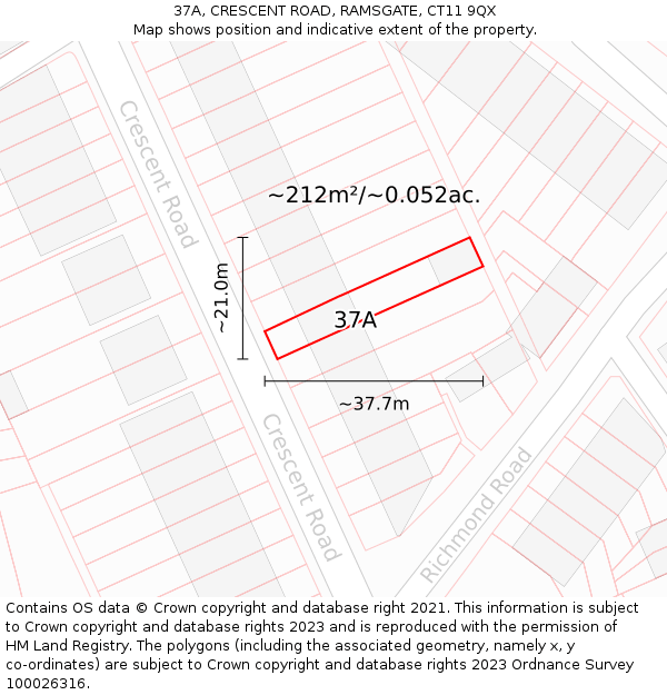 37A, CRESCENT ROAD, RAMSGATE, CT11 9QX: Plot and title map