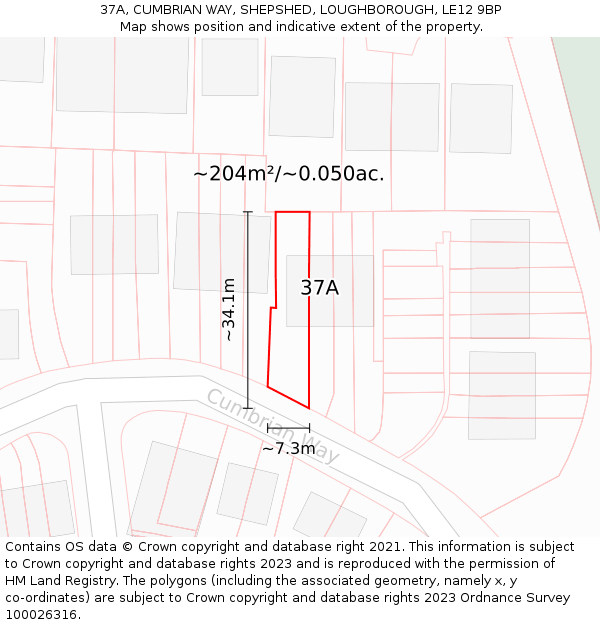 37A, CUMBRIAN WAY, SHEPSHED, LOUGHBOROUGH, LE12 9BP: Plot and title map