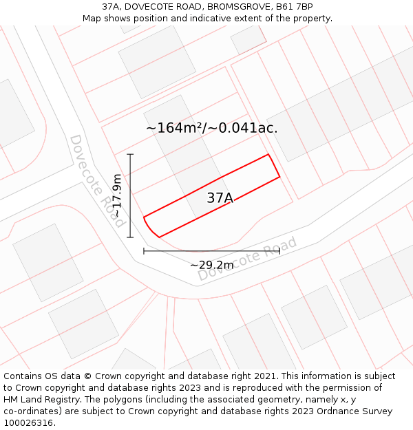 37A, DOVECOTE ROAD, BROMSGROVE, B61 7BP: Plot and title map