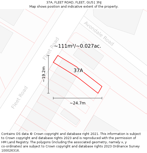 37A, FLEET ROAD, FLEET, GU51 3NJ: Plot and title map