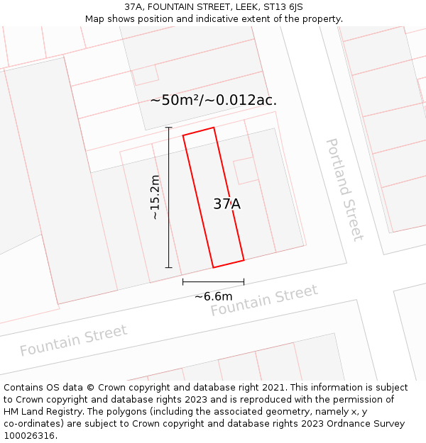 37A, FOUNTAIN STREET, LEEK, ST13 6JS: Plot and title map