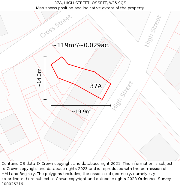 37A, HIGH STREET, OSSETT, WF5 9QS: Plot and title map