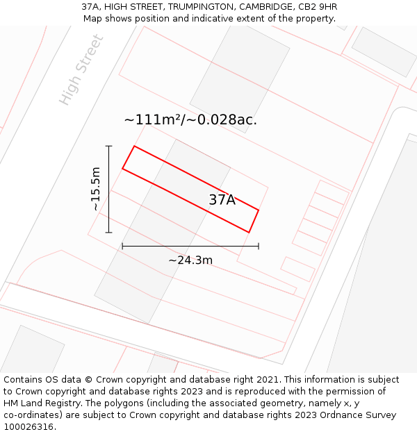 37A, HIGH STREET, TRUMPINGTON, CAMBRIDGE, CB2 9HR: Plot and title map