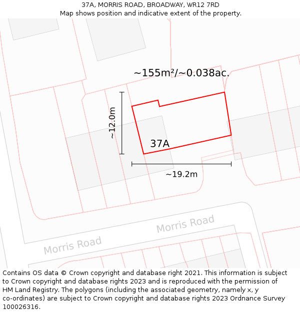 37A, MORRIS ROAD, BROADWAY, WR12 7RD: Plot and title map