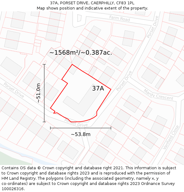 37A, PORSET DRIVE, CAERPHILLY, CF83 1PL: Plot and title map