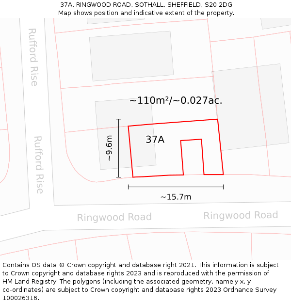 37A, RINGWOOD ROAD, SOTHALL, SHEFFIELD, S20 2DG: Plot and title map