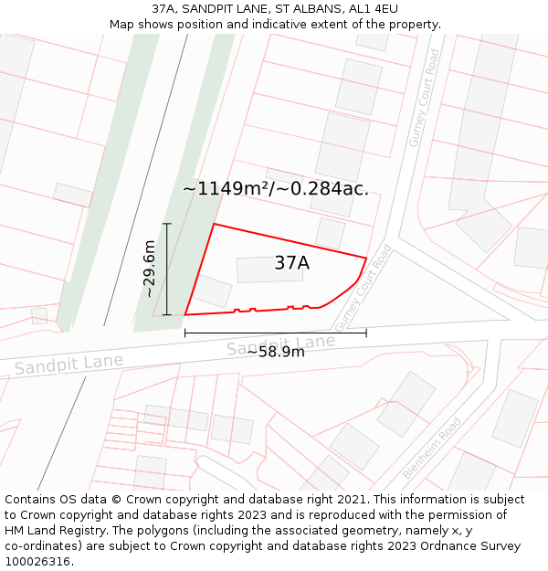 37A, SANDPIT LANE, ST ALBANS, AL1 4EU: Plot and title map