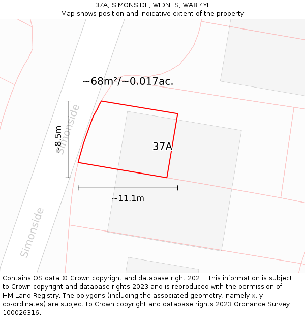 37A, SIMONSIDE, WIDNES, WA8 4YL: Plot and title map
