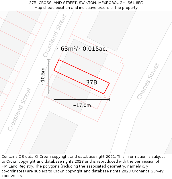 37B, CROSSLAND STREET, SWINTON, MEXBOROUGH, S64 8BD: Plot and title map