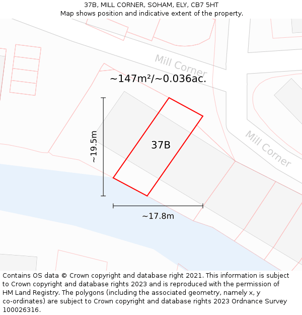 37B, MILL CORNER, SOHAM, ELY, CB7 5HT: Plot and title map