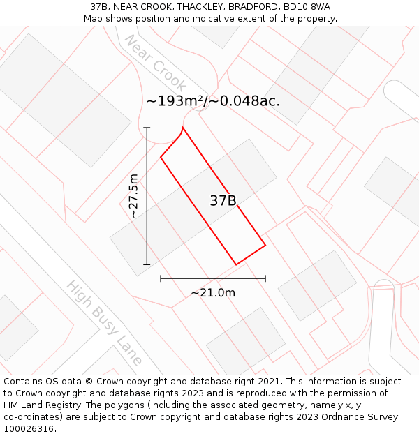 37B, NEAR CROOK, THACKLEY, BRADFORD, BD10 8WA: Plot and title map