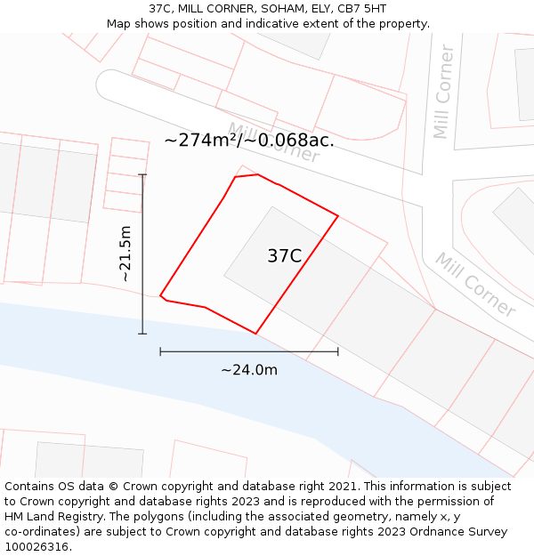 37C, MILL CORNER, SOHAM, ELY, CB7 5HT: Plot and title map