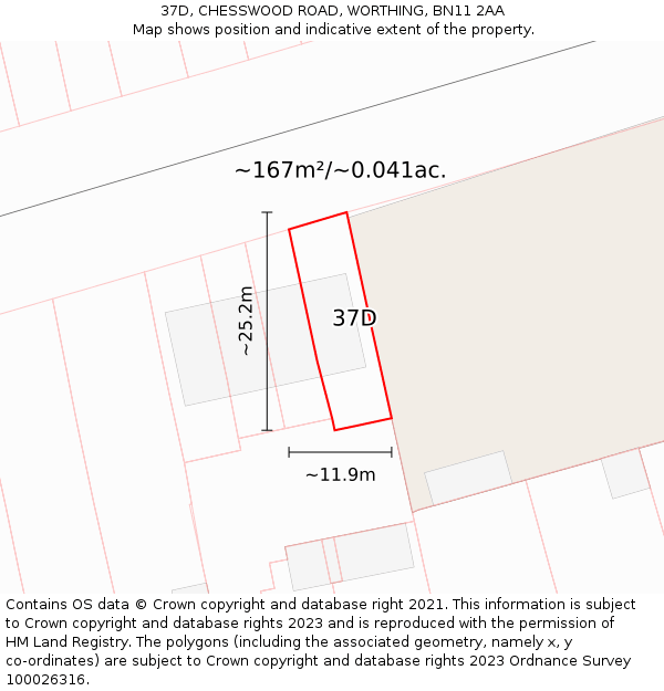 37D, CHESSWOOD ROAD, WORTHING, BN11 2AA: Plot and title map