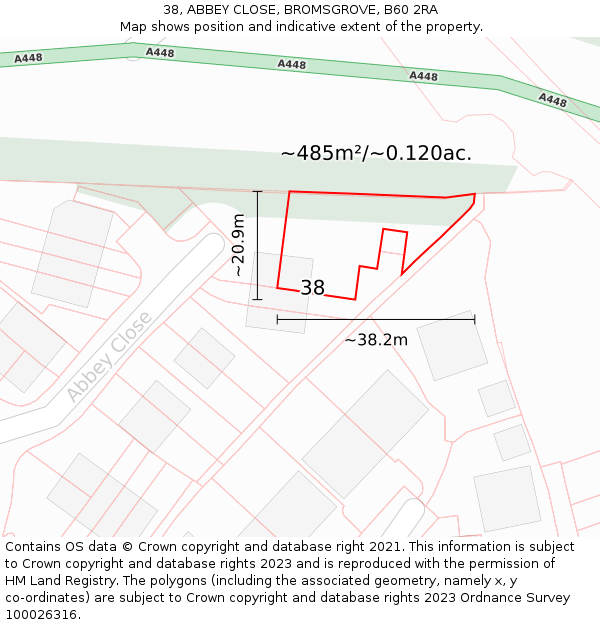 38, ABBEY CLOSE, BROMSGROVE, B60 2RA: Plot and title map