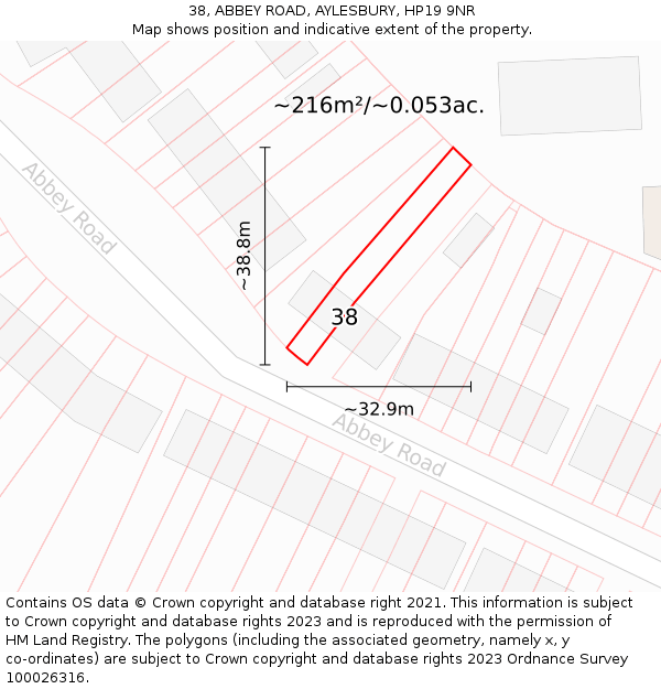 38, ABBEY ROAD, AYLESBURY, HP19 9NR: Plot and title map
