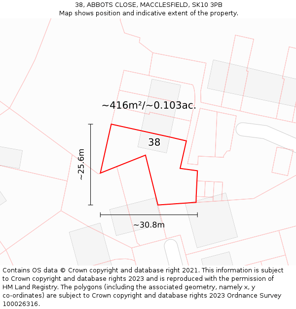 38, ABBOTS CLOSE, MACCLESFIELD, SK10 3PB: Plot and title map