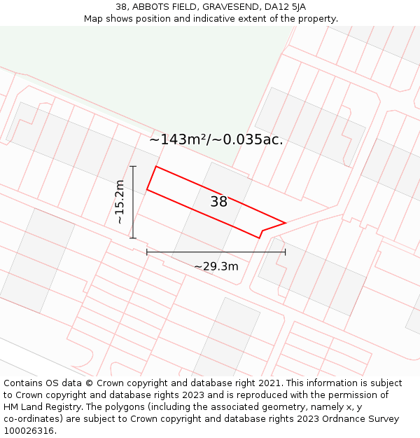 38, ABBOTS FIELD, GRAVESEND, DA12 5JA: Plot and title map
