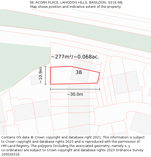 38, ACORN PLACE, LANGDON HILLS, BASILDON, SS16 6RJ: Plot and title map