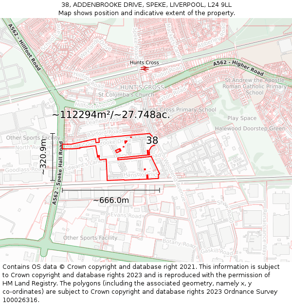 38, ADDENBROOKE DRIVE, SPEKE, LIVERPOOL, L24 9LL: Plot and title map