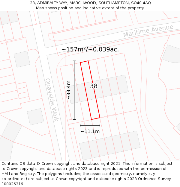 38, ADMIRALTY WAY, MARCHWOOD, SOUTHAMPTON, SO40 4AQ: Plot and title map