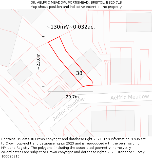 38, AELFRIC MEADOW, PORTISHEAD, BRISTOL, BS20 7LB: Plot and title map