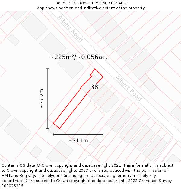 38, ALBERT ROAD, EPSOM, KT17 4EH: Plot and title map