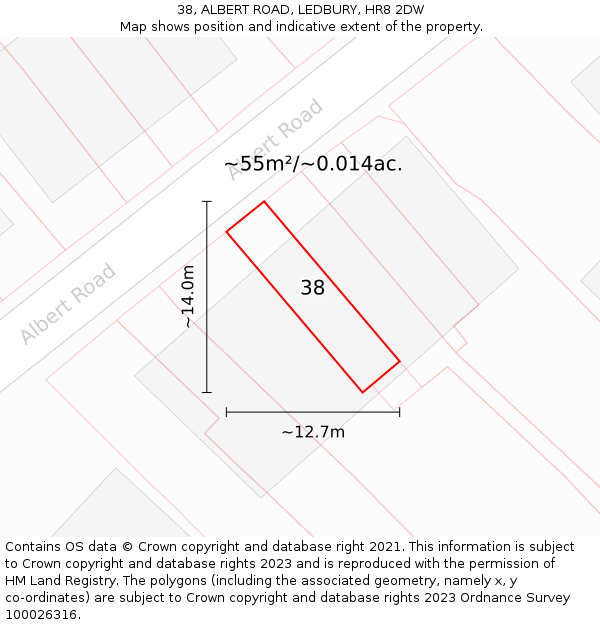 38, ALBERT ROAD, LEDBURY, HR8 2DW: Plot and title map