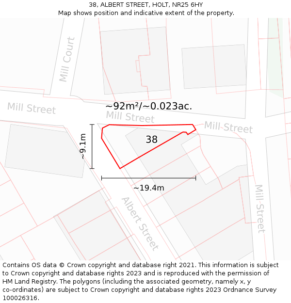 38, ALBERT STREET, HOLT, NR25 6HY: Plot and title map