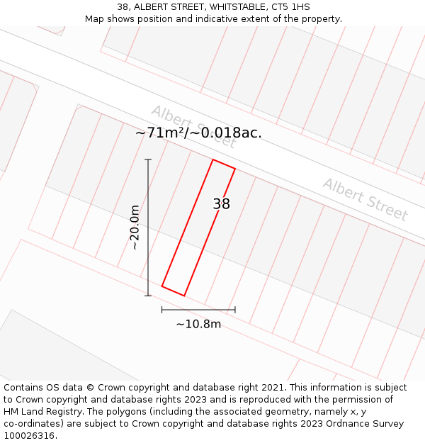 38, ALBERT STREET, WHITSTABLE, CT5 1HS: Plot and title map