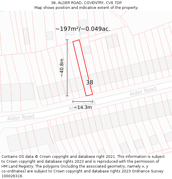 38, ALDER ROAD, COVENTRY, CV6 7DP: Plot and title map