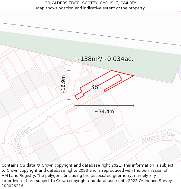 38, ALDERS EDGE, SCOTBY, CARLISLE, CA4 8FA: Plot and title map