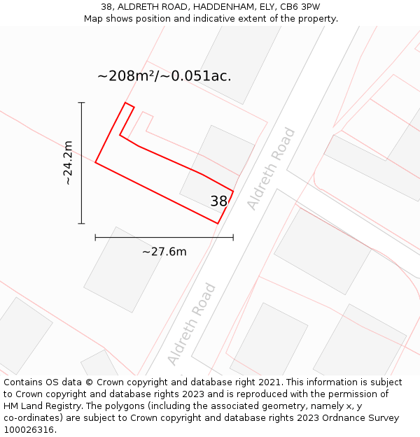 38, ALDRETH ROAD, HADDENHAM, ELY, CB6 3PW: Plot and title map