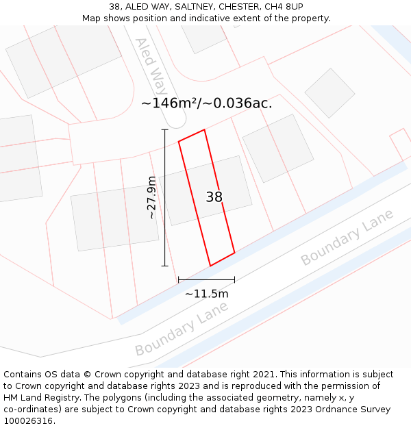 38, ALED WAY, SALTNEY, CHESTER, CH4 8UP: Plot and title map