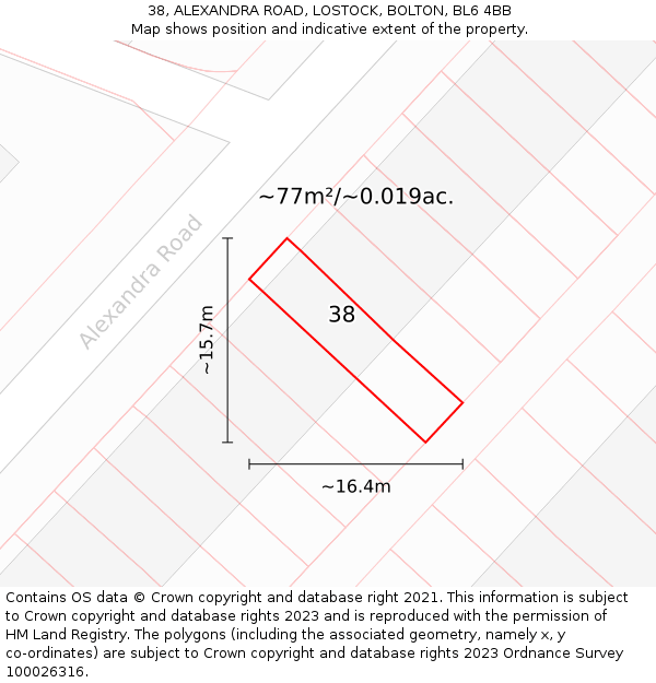 38, ALEXANDRA ROAD, LOSTOCK, BOLTON, BL6 4BB: Plot and title map