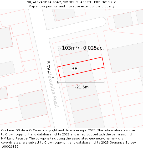 38, ALEXANDRA ROAD, SIX BELLS, ABERTILLERY, NP13 2LG: Plot and title map